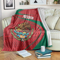 Mexico coat of arms blanket with red and green folk pattern and eagle crest