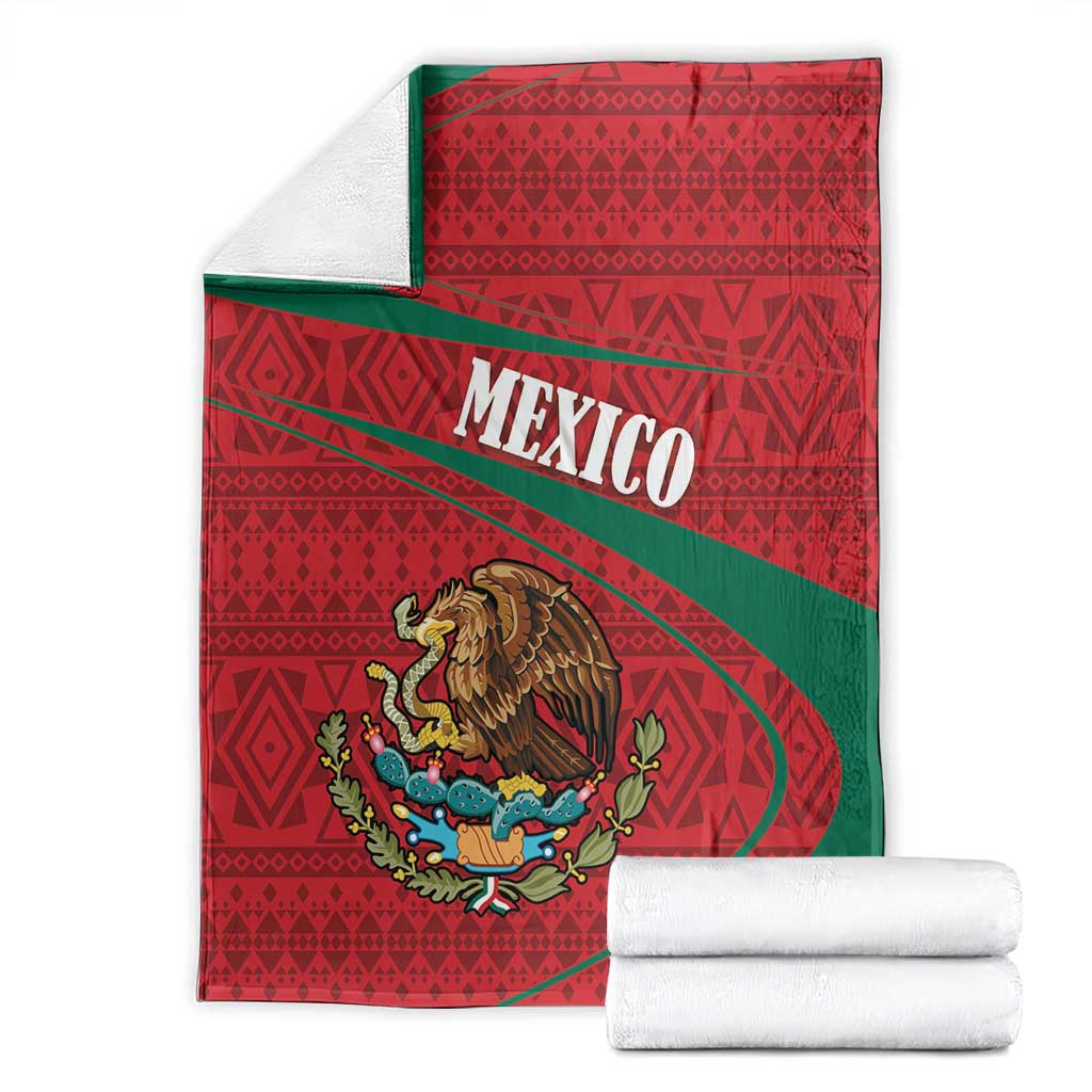 Mexico coat of arms blanket folded and stacked, red and green folk crest pattern