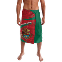 Green and red folk-pattern sarong wrap skirt with central emblem panel