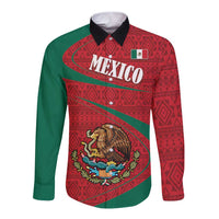 Unisex long-sleeve button shirt with red and green folk graphic crest