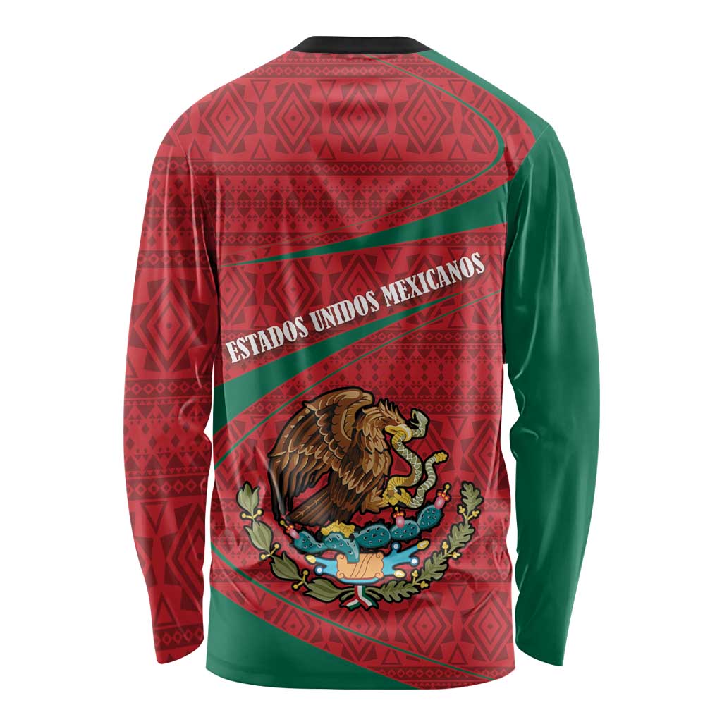 Unisex long-sleeve shirt with back Mexico coat-of-arms folk graphic, green side panels