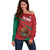 Mexico Coat Of Arms Off Shoulder Sweater With Folk Pattern - Wonder Print Shop