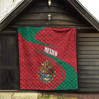 Red and green Mexico flag quilt with embroidered coat of arms and diamond pattern