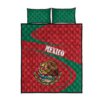 Mexico quilt bed set with red-and-green folk pattern and coat of arms motif, 2 pillows