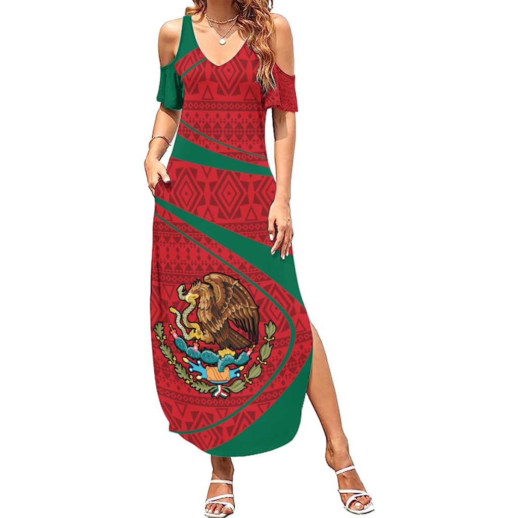 Mexico Coat Of Arms Summer Maxi Dress With Folk Pattern