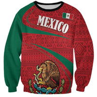 Unisex sweatshirt with 'MEXICO' text and lion coat of arms folk pattern, red/green