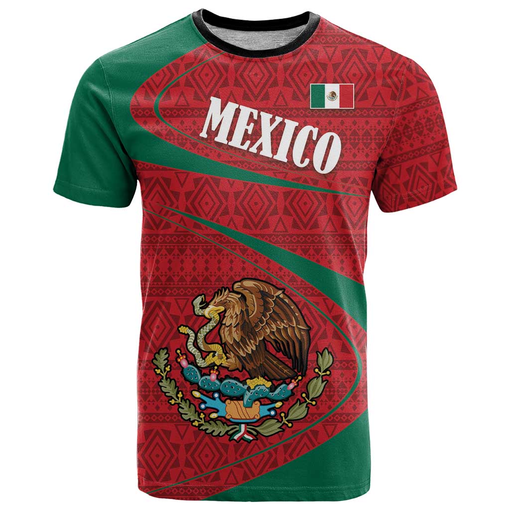 Mexico Coat Of Arms T Shirt With Folk Pattern