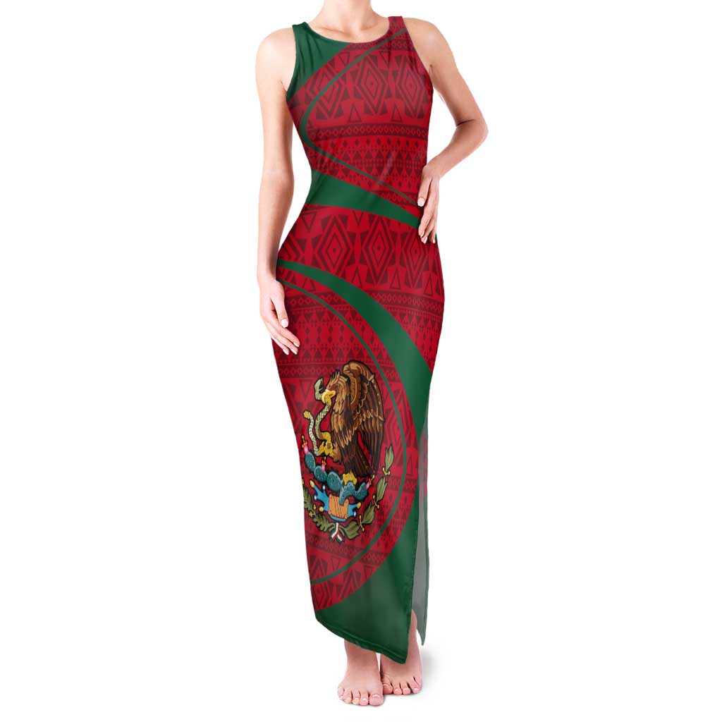 Mexico Coat Of Arms Tank Maxi Dress With Folk Pattern