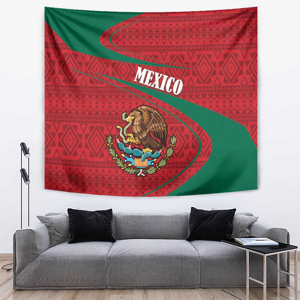 Mexico Coat Of Arms Tapestry With Folk Pattern