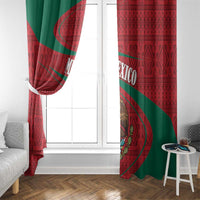 Window curtains with red and green diagonal stripe and Mexico coat of arms motif