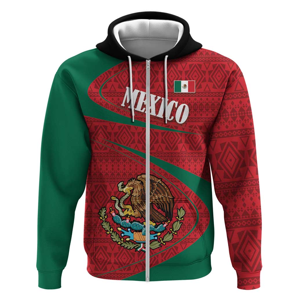 Mexico Coat Of Arms Zip Hoodie With Folk Pattern - Wonder Print Shop