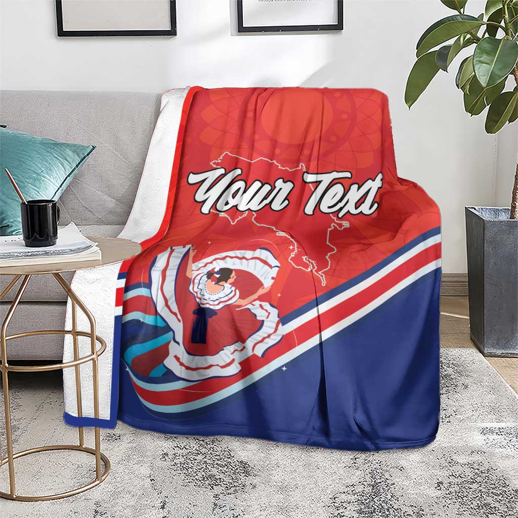 Personalized red and navy blue blanket with “Your Text” center dancer artwork