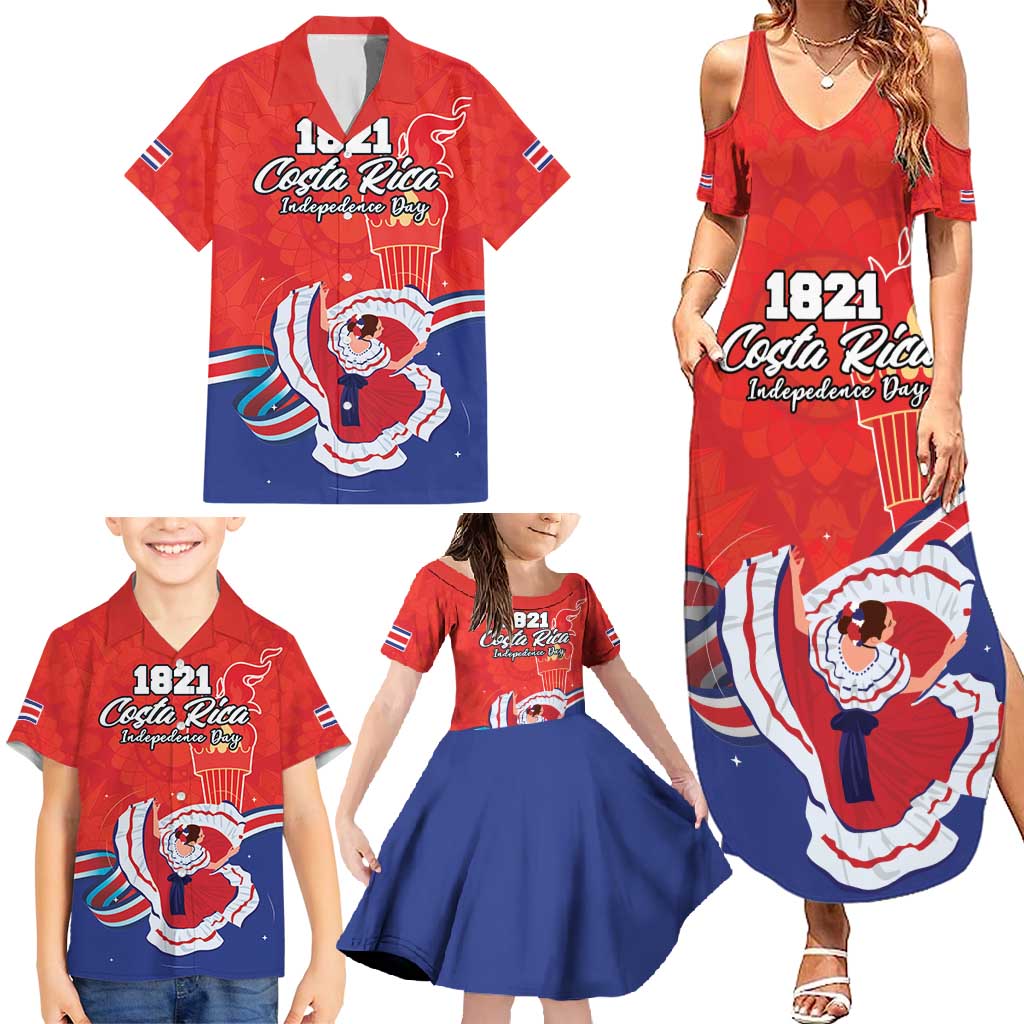 Personalized Costa Rica Independence Day Since 1821 Family Matching Summer Maxi Dress and Hawaiian Shirt Folk Dancer with Folk Art Pattern - Wonder Print Shop