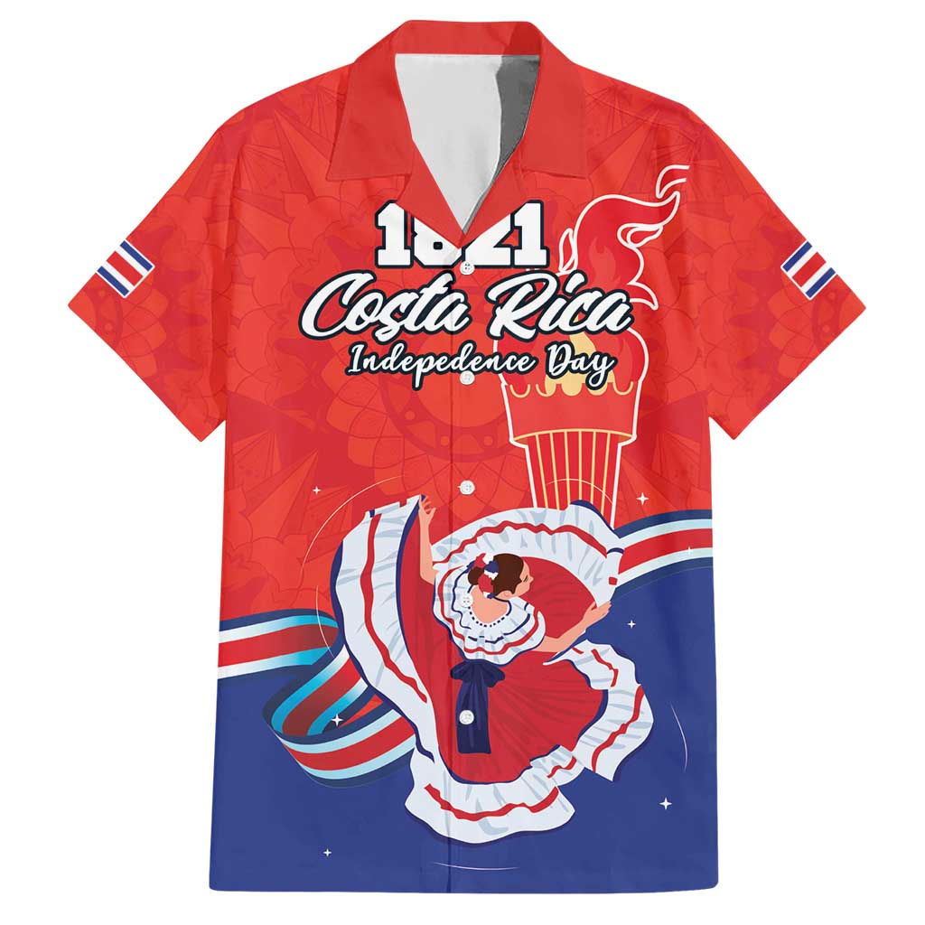 Personalized Costa Rica Independence Day Since 1821 Hawaiian Shirt Folk Dancer with Folk Art Pattern - Wonder Print Shop