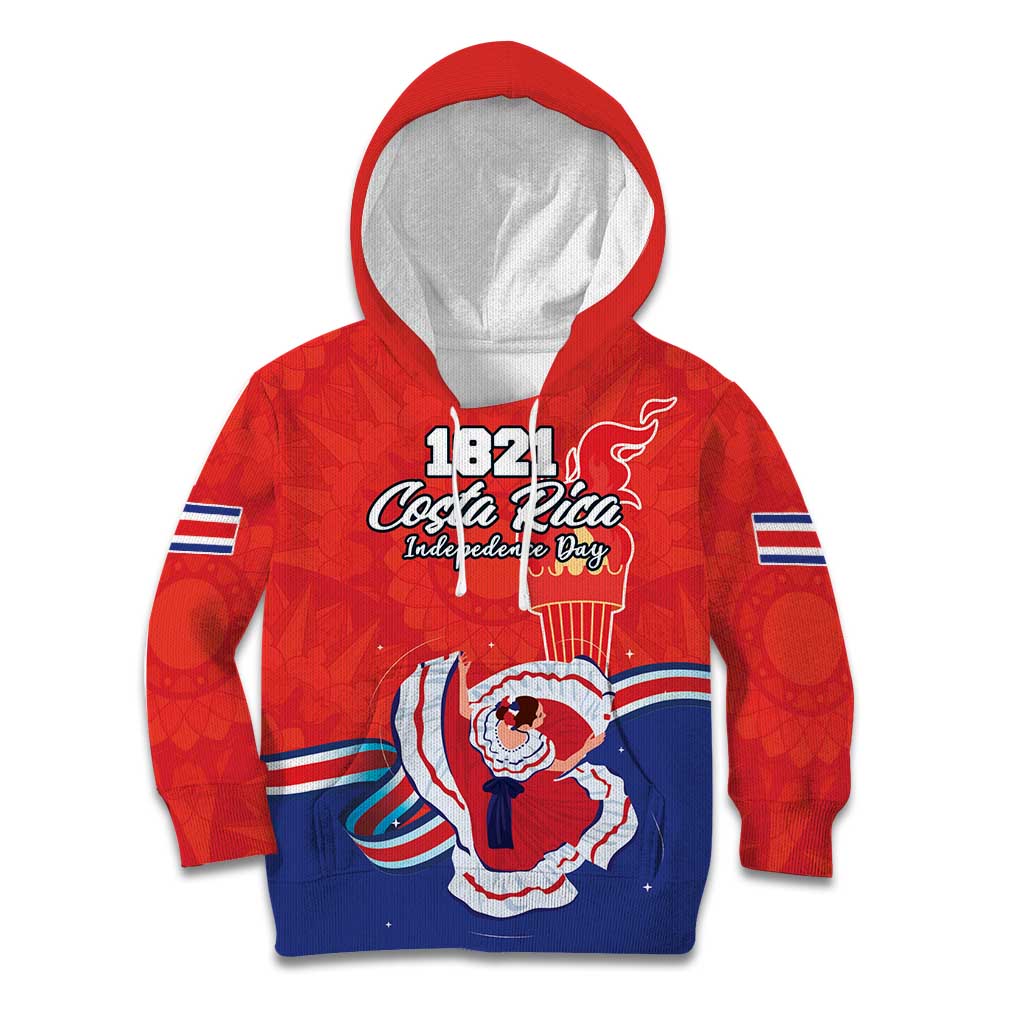 Personalized Costa Rica Independence Day Since 1821 Kid Hoodie Folk Dancer with Folk Art Pattern - Wonder Print Shop