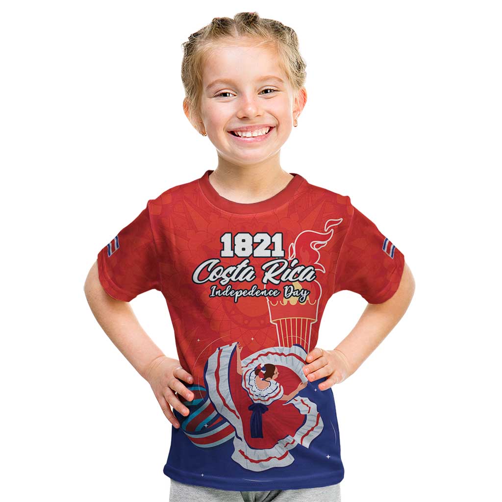 Personalized Costa Rica Independence Day Since 1821 Kid T Shirt Folk Dancer with Folk Art Pattern - Wonder Print Shop