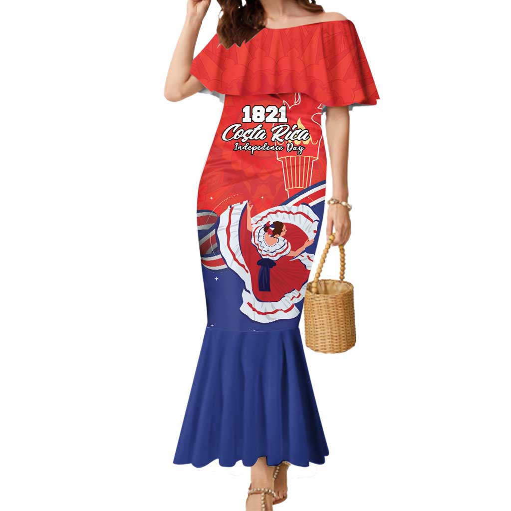 Personalized Costa Rica Independence Day Since 1821 Mermaid Dress Folk Dancer with Folk Art Pattern - Wonder Print Shop