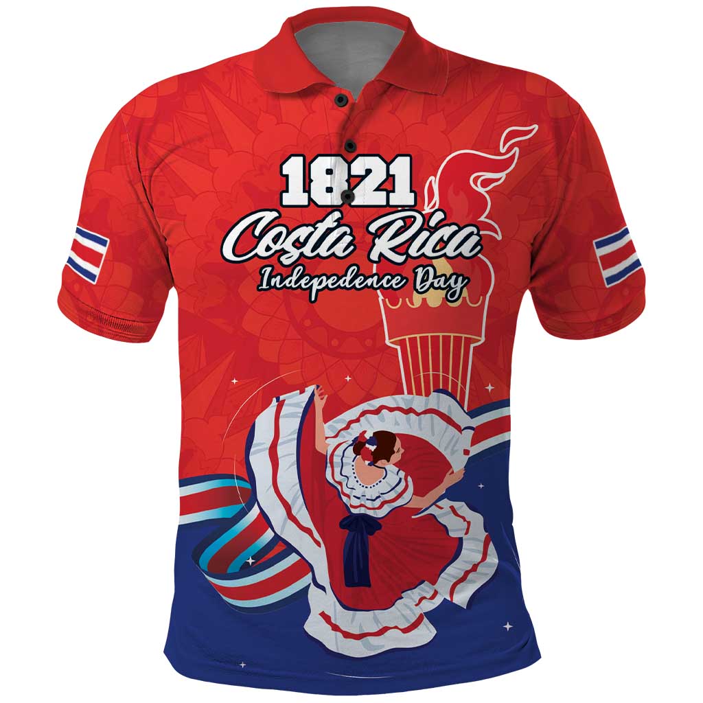 Personalized Costa Rica Independence Day Since 1821 Polo Shirt Folk Dancer with Folk Art Pattern - Wonder Print Shop