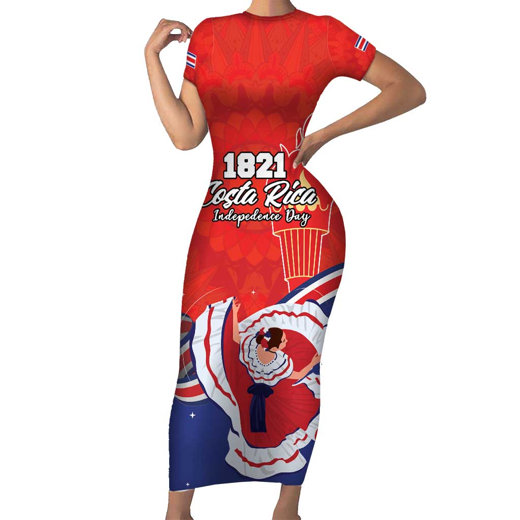 Personalized Costa Rica Independence Day Since 1821 Short Sleeve Bodycon Dress Folk Dancer with Folk Art Pattern - Wonder Print Shop