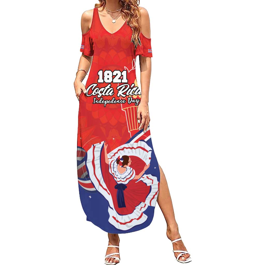 Personalized Costa Rica Independence Day Since 1821 Summer Maxi Dress Folk Dancer with Folk Art Pattern - Wonder Print Shop