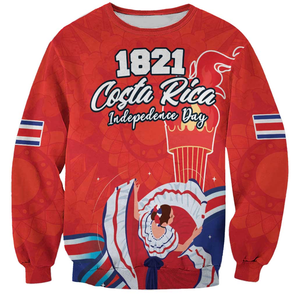 Personalized Costa Rica Independence Day Since 1821 Sweatshirt Folk Dancer with Folk Art Pattern - Wonder Print Shop