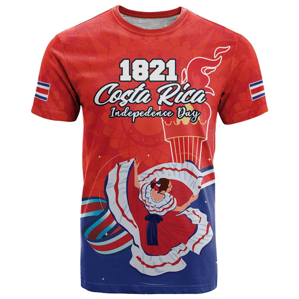 Personalized Costa Rica Independence Day Since 1821 T Shirt Folk Dancer with Folk Art Pattern - Wonder Print Shop