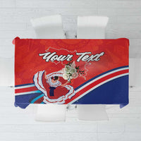 Personalized tablecloth with red, blue folk dancer and banner-style border