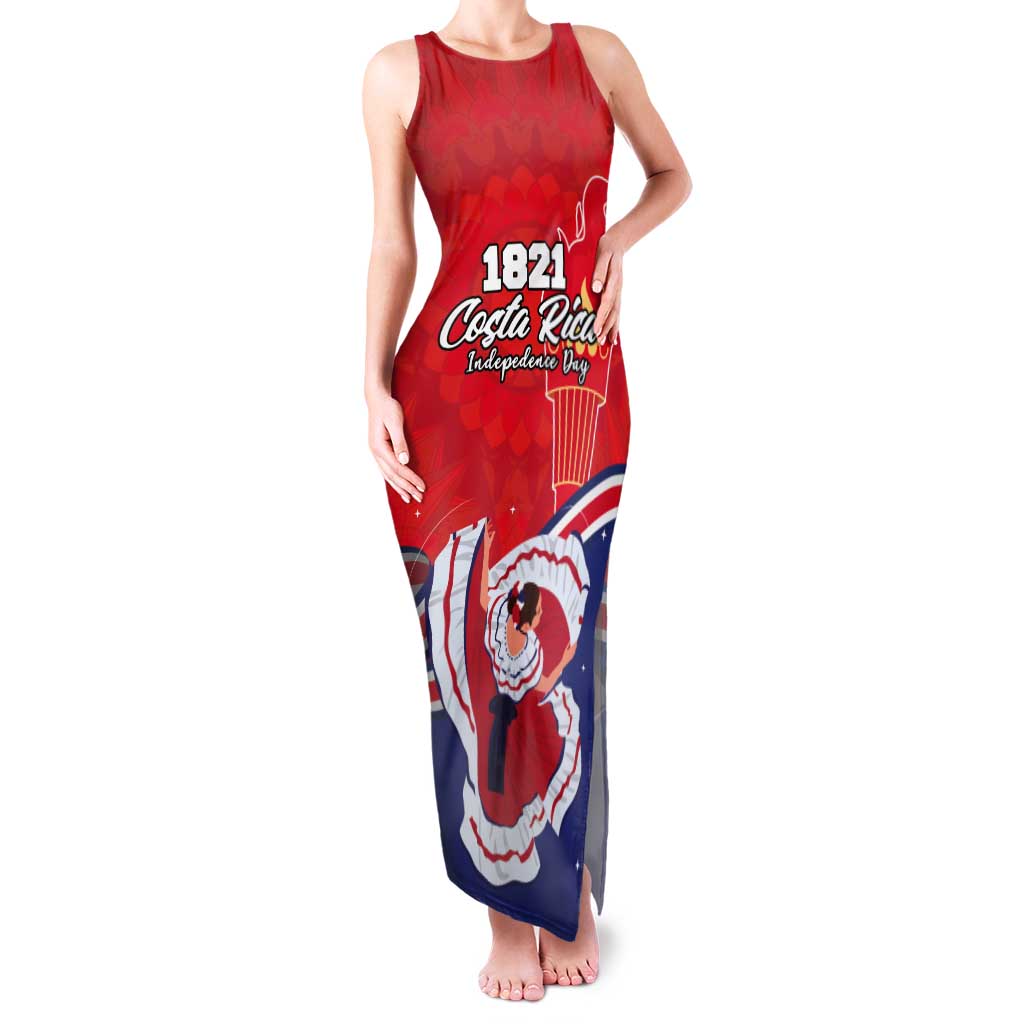 Personalized Costa Rica Independence Day Since 1821 Tank Maxi Dress Folk Dancer with Folk Art Pattern - Wonder Print Shop