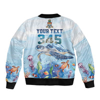 Personalized Cayman Islands 345 Sleeve Zip Bomber Jacket Watercolor Turtle - Wonder Print Shop