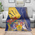 Barbados Coat Of Arms Blanket With Dwarf Poinciana Flowers