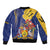 Barbados Coat Of Arms Bomber Jacket With Dwarf Poinciana Flowers - Wonder Print Shop