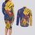 Barbados Coat Of Arms Couples Matching Long Sleeve Bodycon Dress and Long Sleeve Button Shirt With Dwarf Poinciana Flowers - Wonder Print Shop