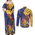 Barbados Coat Of Arms Couples Matching Off Shoulder Maxi Dress and Long Sleeve Button Shirt With Dwarf Poinciana Flowers - Wonder Print Shop