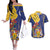 Barbados Coat Of Arms Couples Matching Off The Shoulder Long Sleeve Dress and Hawaiian Shirt With Dwarf Poinciana Flowers - Wonder Print Shop