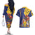 Barbados Coat Of Arms Couples Matching Off The Shoulder Long Sleeve Dress and Hawaiian Shirt With Dwarf Poinciana Flowers - Wonder Print Shop