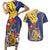 Barbados Coat Of Arms Couples Matching Short Sleeve Bodycon Dress and Hawaiian Shirt With Dwarf Poinciana Flowers - Wonder Print Shop