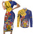 Barbados Coat Of Arms Couples Matching Short Sleeve Bodycon Dress and Long Sleeve Button Shirt With Dwarf Poinciana Flowers - Wonder Print Shop