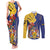 Barbados Coat Of Arms Couples Matching Tank Maxi Dress and Long Sleeve Button Shirt With Dwarf Poinciana Flowers - Wonder Print Shop