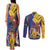 Barbados Coat Of Arms Couples Matching Tank Maxi Dress and Long Sleeve Button Shirt With Dwarf Poinciana Flowers - Wonder Print Shop