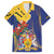 Barbados Coat Of Arms Family Matching Off The Shoulder Long Sleeve Dress and Hawaiian Shirt With Dwarf Poinciana Flowers - Wonder Print Shop