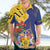 Barbados Coat Of Arms Hawaiian Shirt With Dwarf Poinciana Flowers - Wonder Print Shop