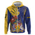 Barbados Coat Of Arms Hoodie With Dwarf Poinciana Flowers - Wonder Print Shop