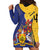 Barbados Coat Of Arms Hoodie Dress With Dwarf Poinciana Flowers - Wonder Print Shop