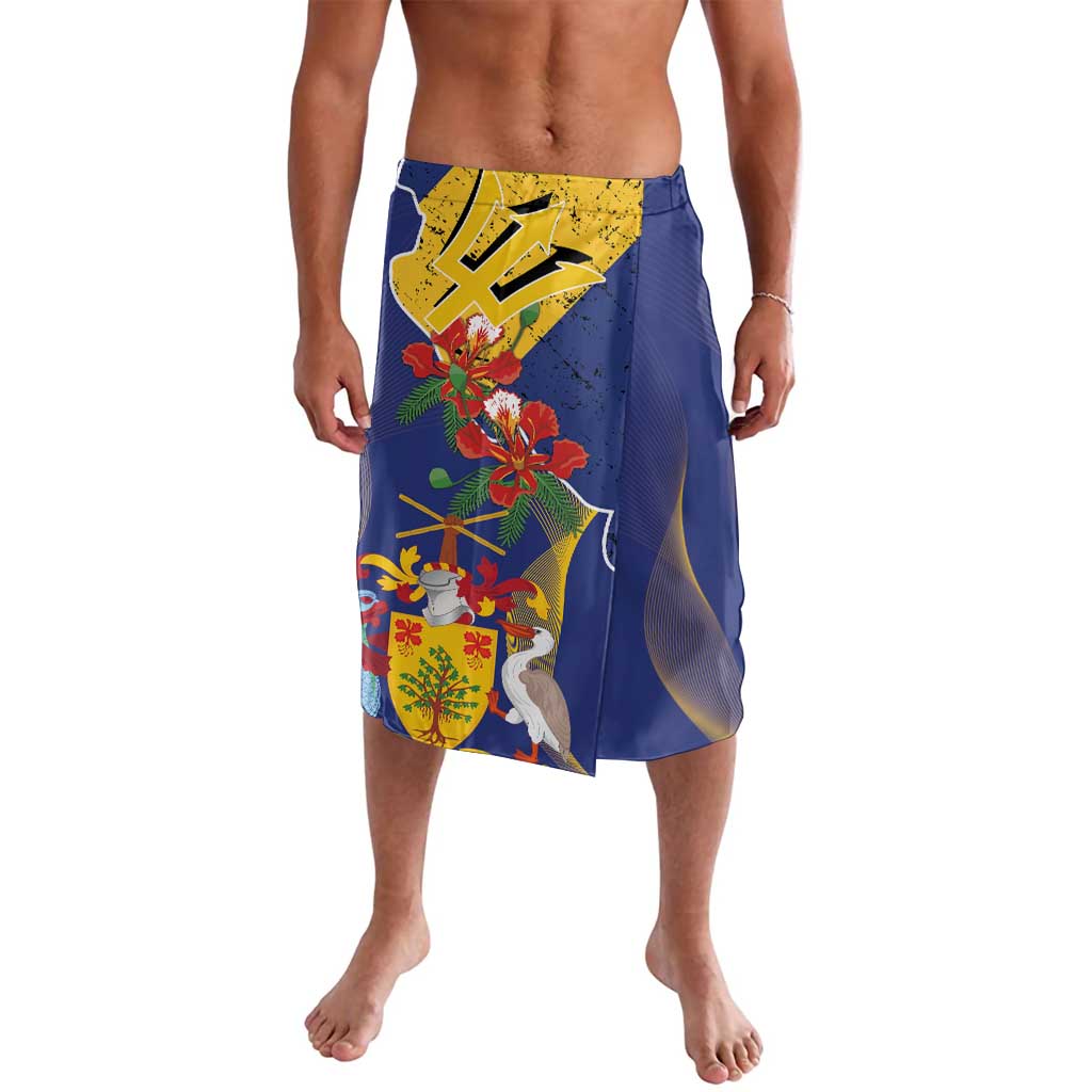 Barbados Coat Of Arms Lavalava With Dwarf Poinciana Flowers - Wonder Print Shop