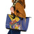 Barbados Coat Of Arms Leather Tote Bag With Dwarf Poinciana Flowers - Wonder Print Shop