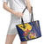 Barbados Coat Of Arms Leather Tote Bag With Dwarf Poinciana Flowers - Wonder Print Shop