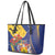 Barbados Coat Of Arms Leather Tote Bag With Dwarf Poinciana Flowers - Wonder Print Shop