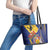 Barbados Coat Of Arms Leather Tote Bag With Dwarf Poinciana Flowers - Wonder Print Shop