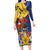 Barbados Coat Of Arms Long Sleeve Bodycon Dress With Dwarf Poinciana Flowers - Wonder Print Shop