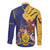 Barbados Coat Of Arms Long Sleeve Button Shirt With Dwarf Poinciana Flowers - Wonder Print Shop